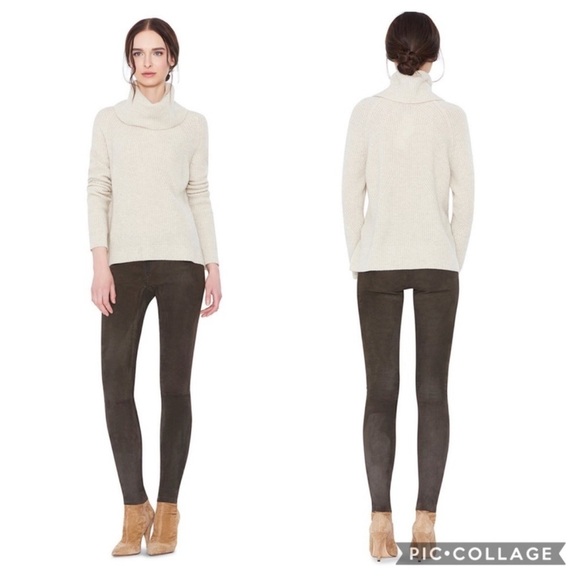 Alice + Olivia Chocolate Brown Front Zip Lambskin Legging - Picture 1 of 7